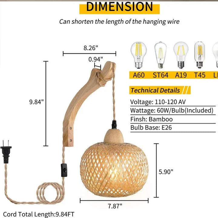 RattaNova™ LED Wandleuchte Rattan Hanfseil