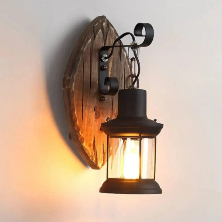 RustiGlow™ Retro-Laterne Holz Wandleuchte E27