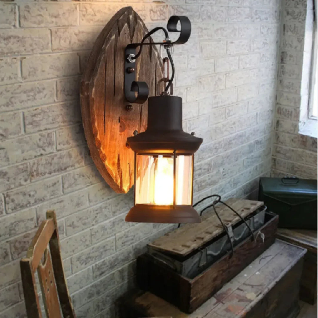 RustiGlow™ Retro-Laterne Holz Wandleuchte E27