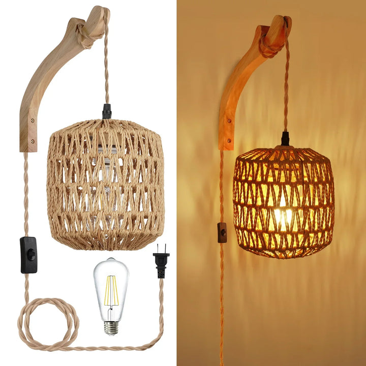 RattaNova™ LED Wandleuchte Rattan Hanfseil