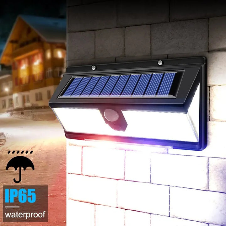 90-LED Solar-Wandleuchte mit Bewegungsmelder, 4 Modi, IP65