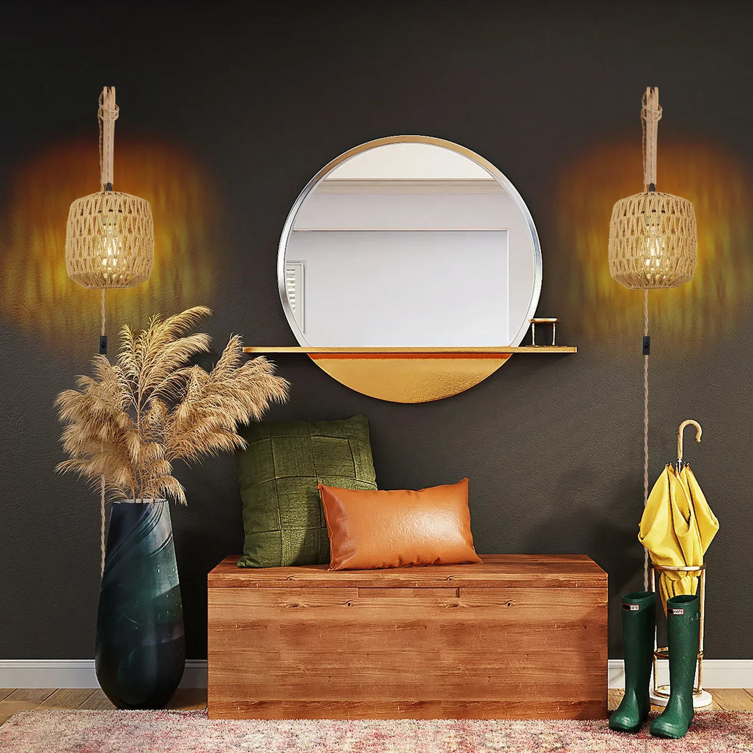 RattaNova™ LED Wandleuchte Rattan Hanfseil