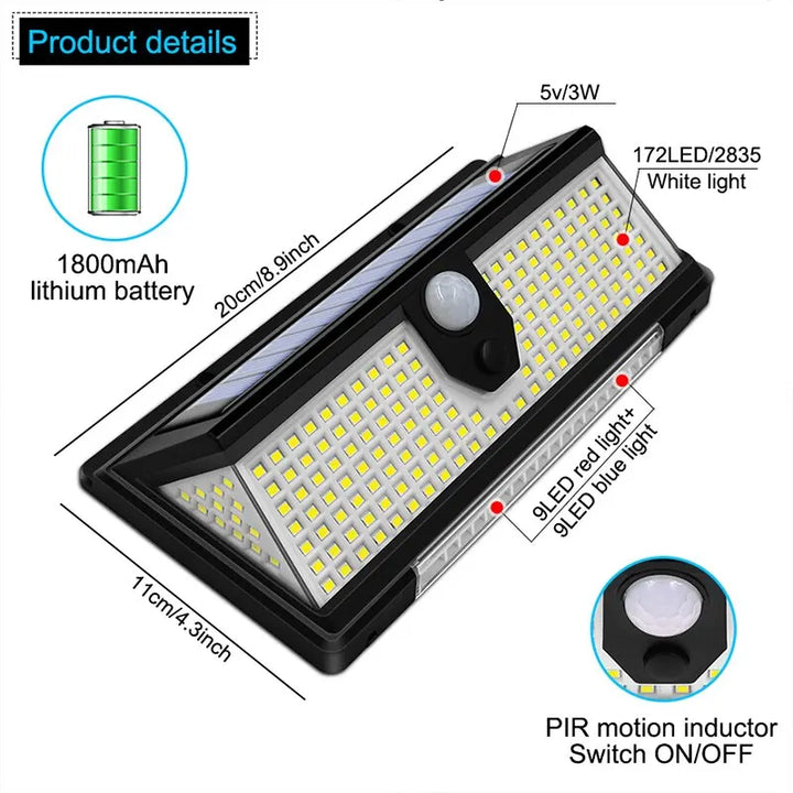 90-LED Solar-Wandleuchte mit Bewegungsmelder, 4 Modi, IP65