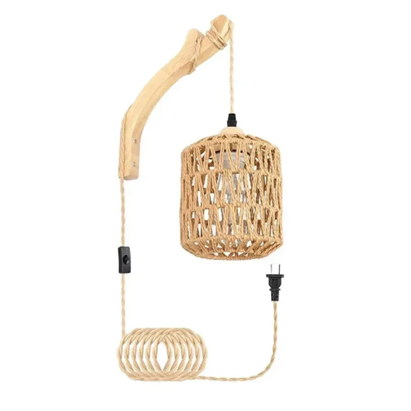 RattaNova™ LED Wandleuchte Rattan Hanfseil
