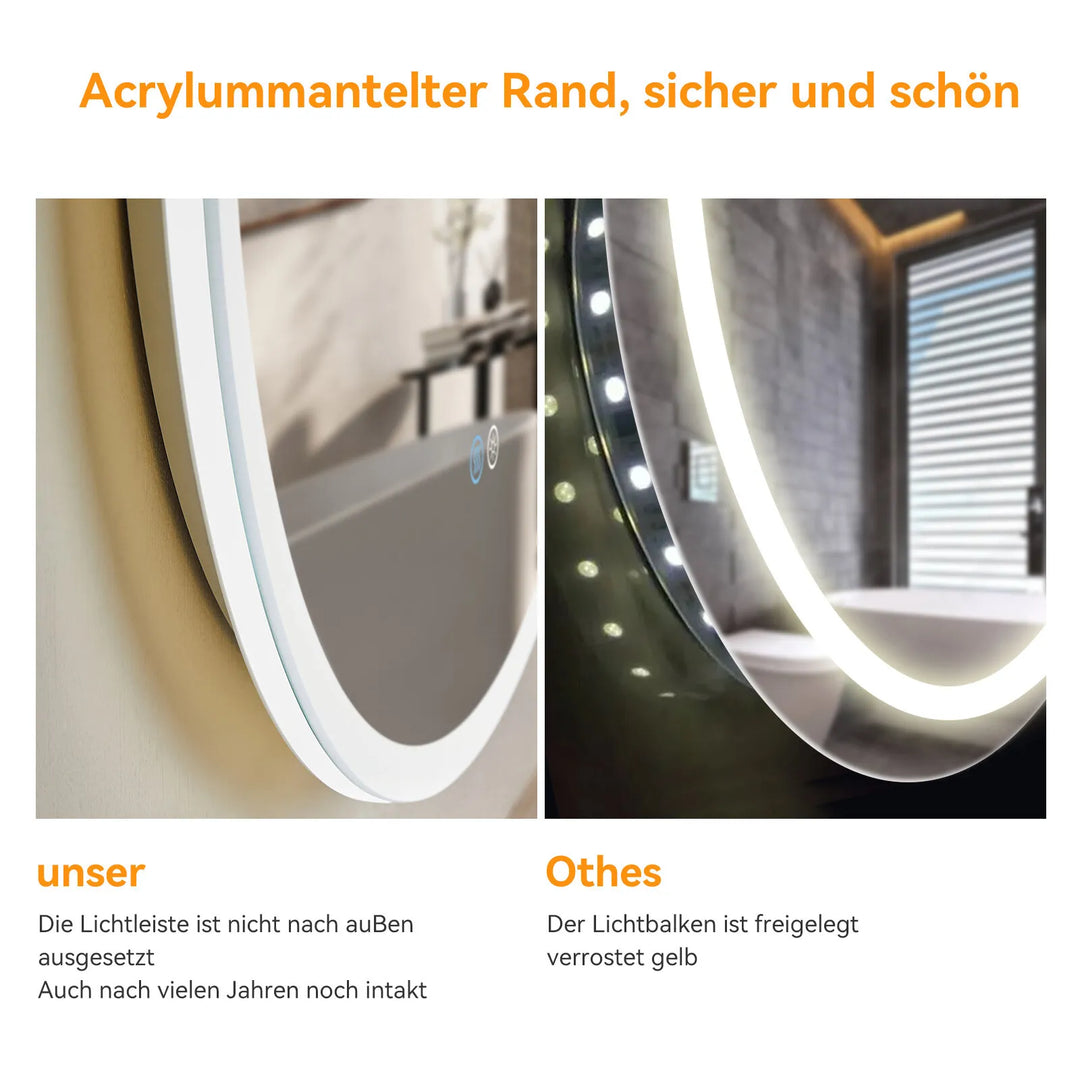 LumioMir® LED Badspiegel Rund Ø80/60 cm – Dimmbar & Antibeschlag