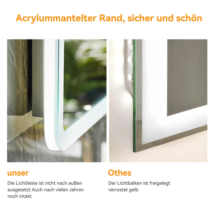 ReflexaLux® Quadratischer LED Badezimmerspiegel – Dimmbar & Antibeschlag