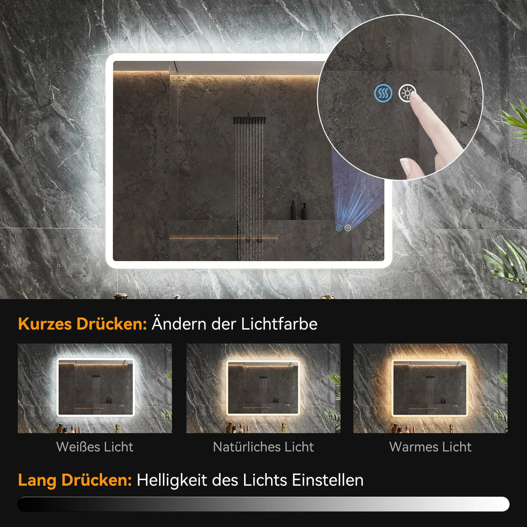 ReflexaLux® Quadratischer LED Badezimmerspiegel – Dimmbar & Antibeschlag